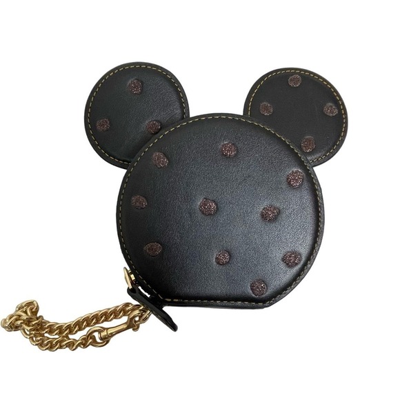 Disney x Coach Collab Mickey Mouse Coin Zip Purse Black Glitter Dots - Picture 4 of 6